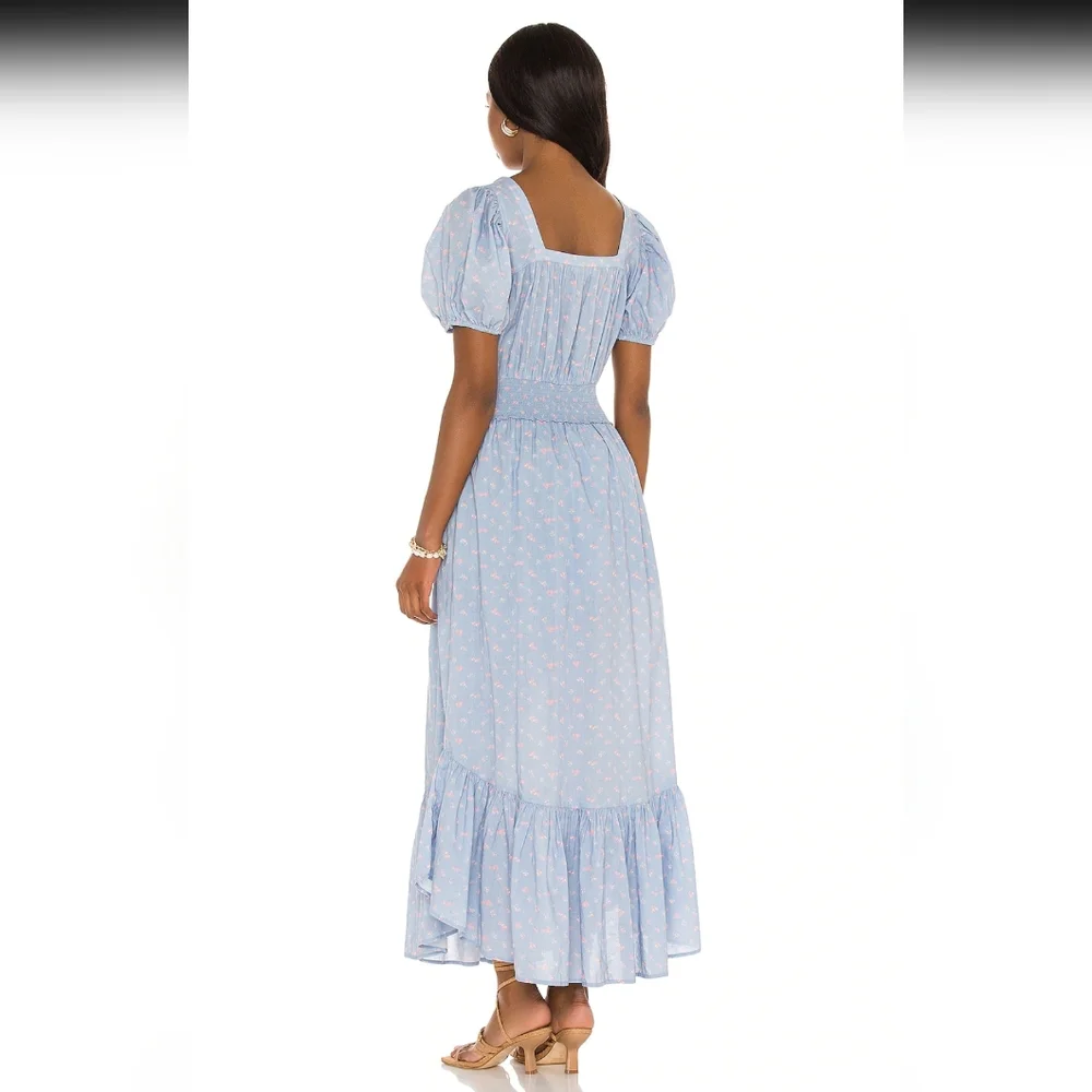 LoveShackFancy Blue Square Neck Maxi Dress - Picture 2 of 6